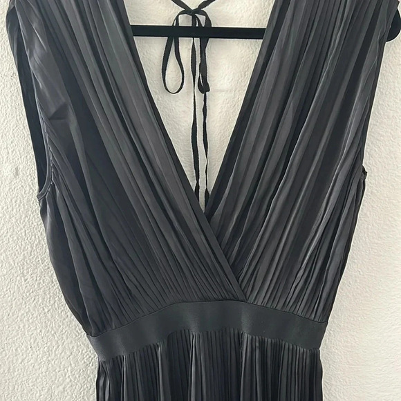 TOME Black Satin Cross Front Pleated Dress - Picture 9 of 12
